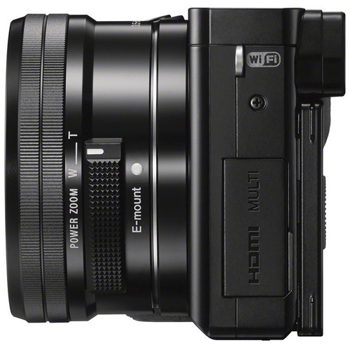 Sony a6000 side view showing its Multi and HDMI port cover