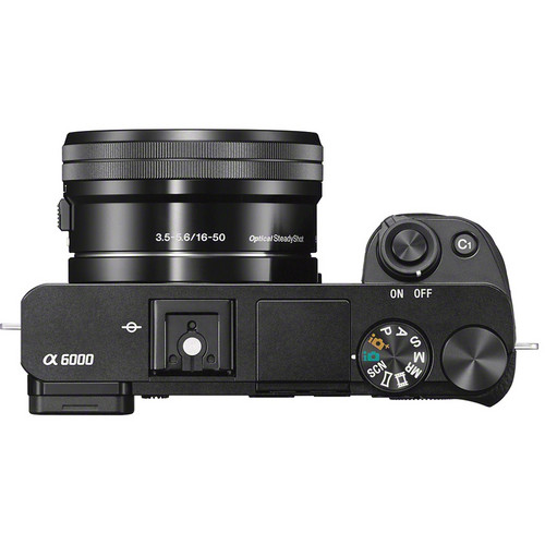 Sony a6000 top controls showing the mode dial, C1 button and shutter release