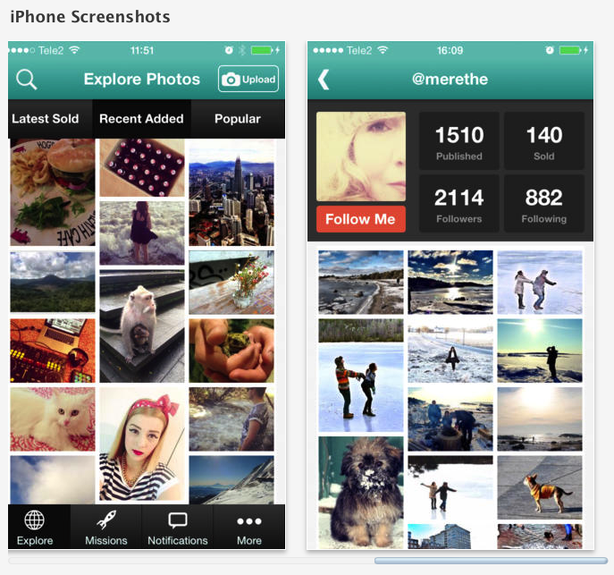 Foap app screenshots from 2014 showing photo grids and engagement counters