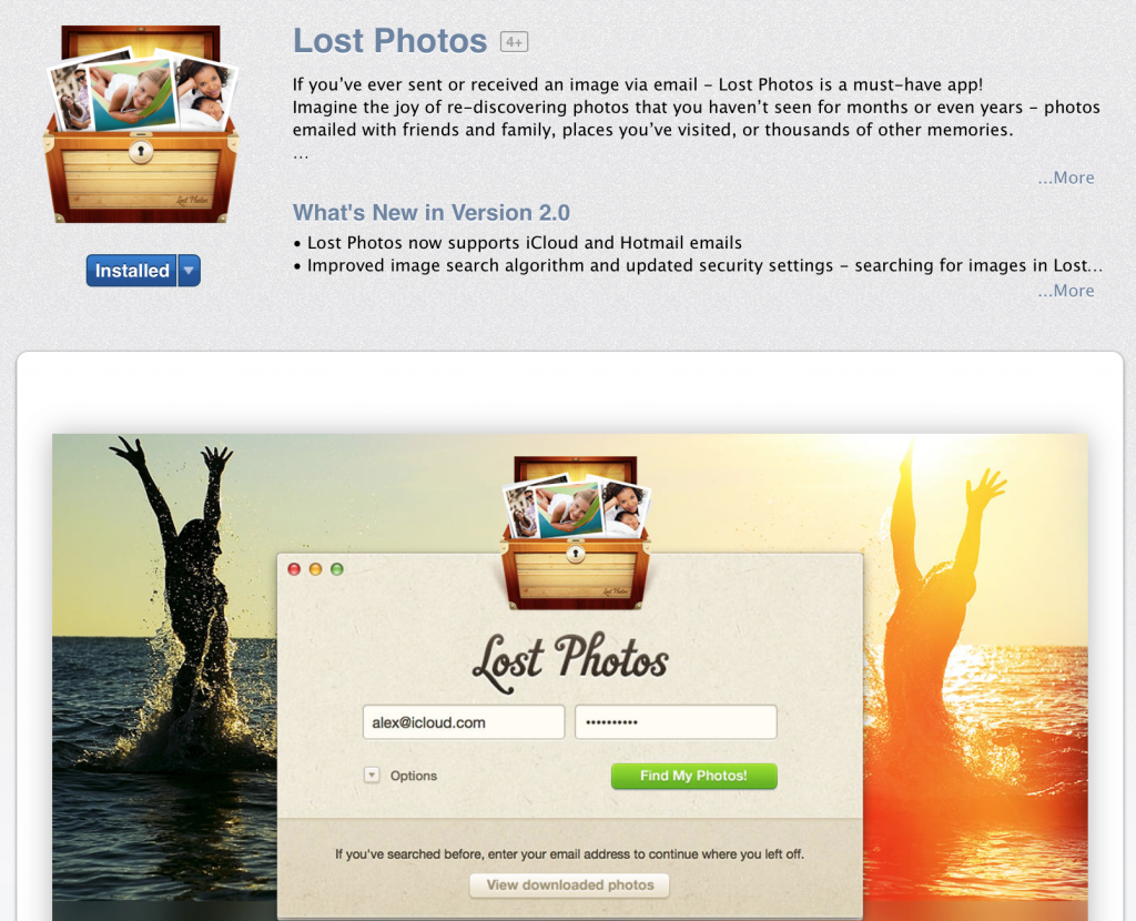 2014 Lost Photos Mac app landing screen