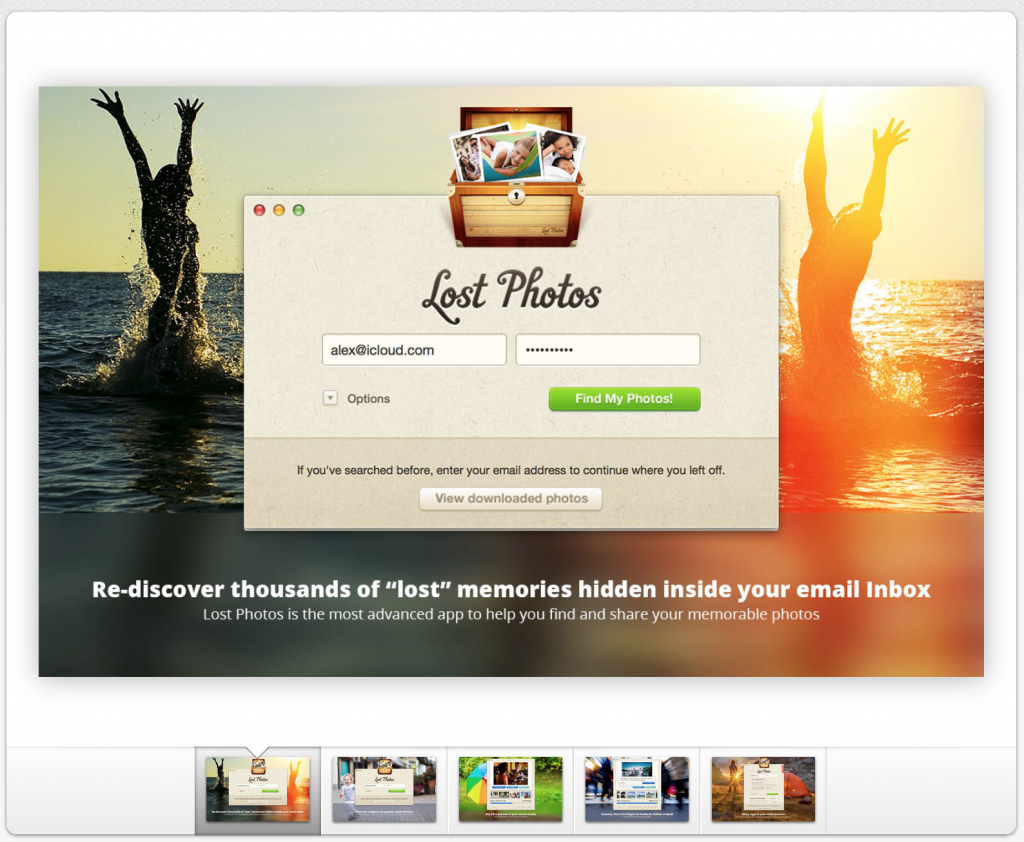 2014 Lost Photos app screenshot showing photo recovery interface