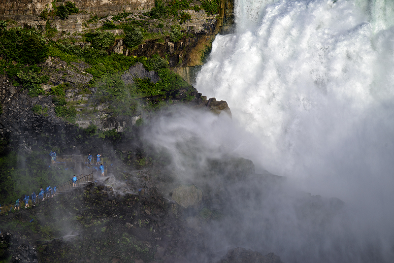 Close view of Niagara Falls through mist