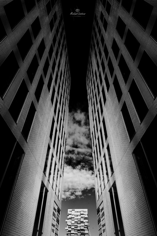 Upward view of urban architecture