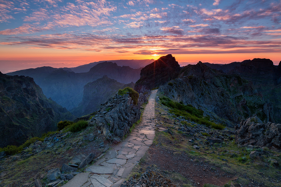 Mountain path at sunset