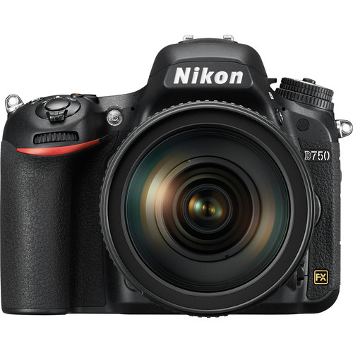 Front of the Nikon D750 DSLR with a mounted lens