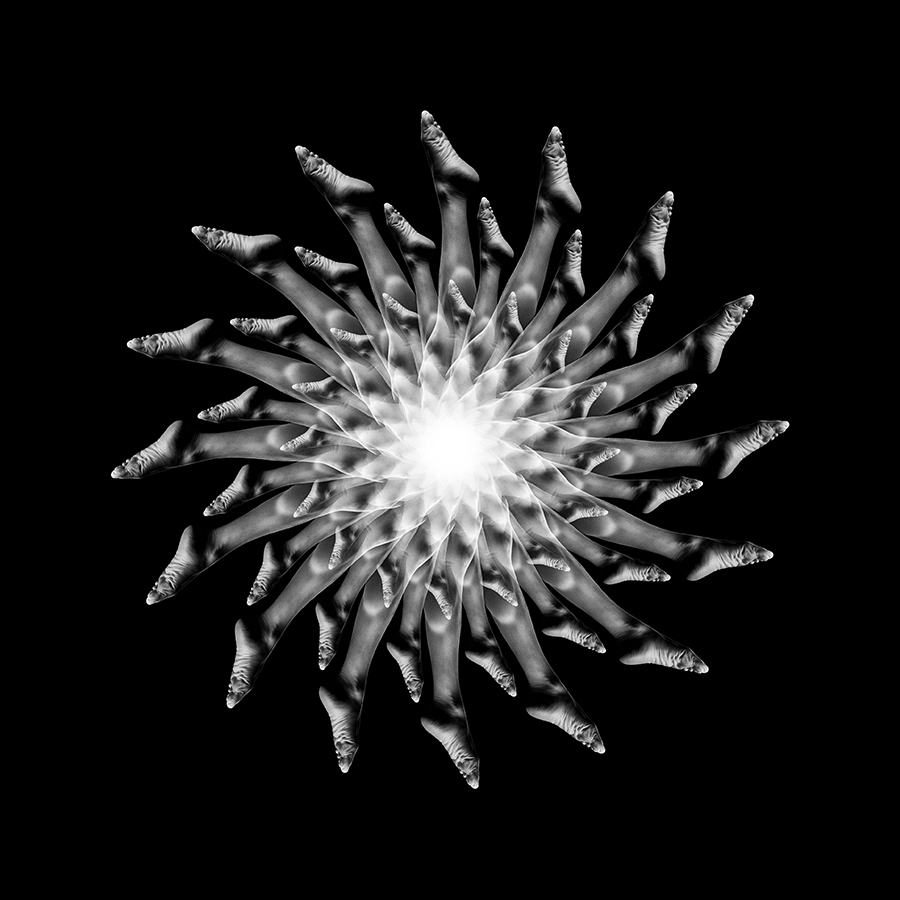 Geometric body mandala with central light