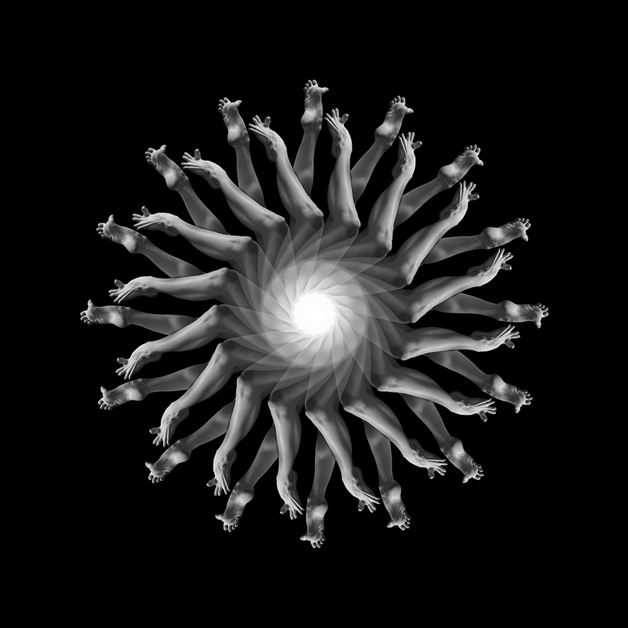 Dark radial body pattern around a central glow