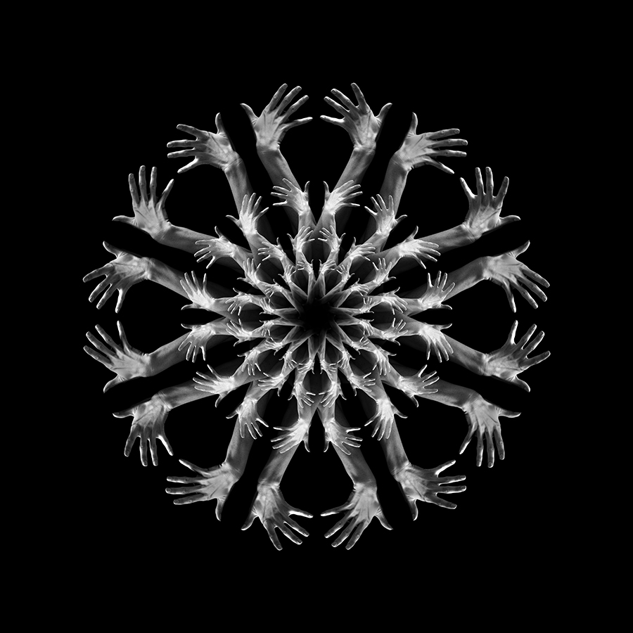 Intricate mandala of silhouetted figures