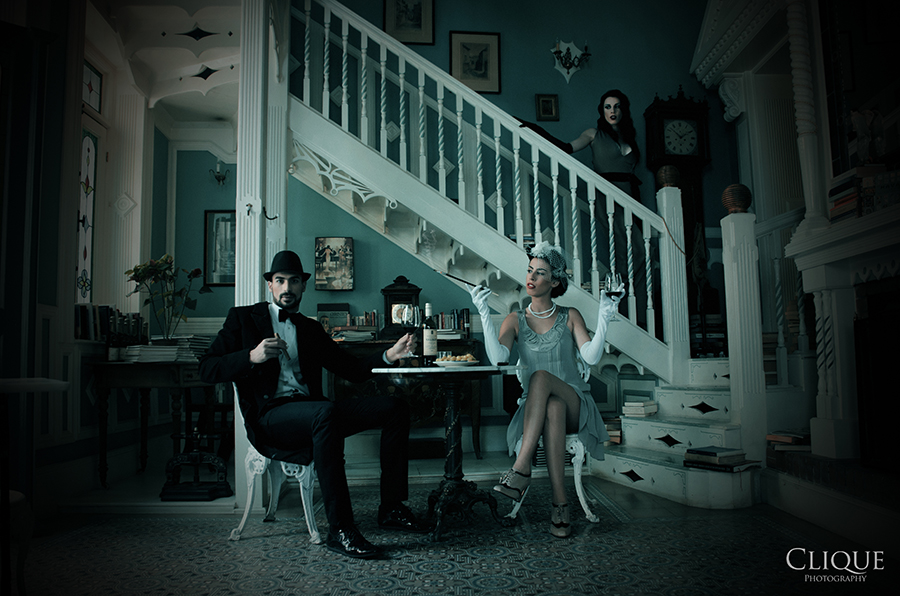 Staged group portrait in a stairwell