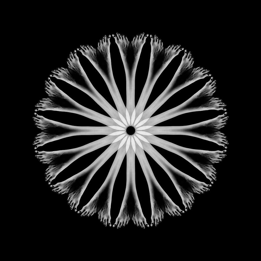 Radiating mandala pattern of repeated figures