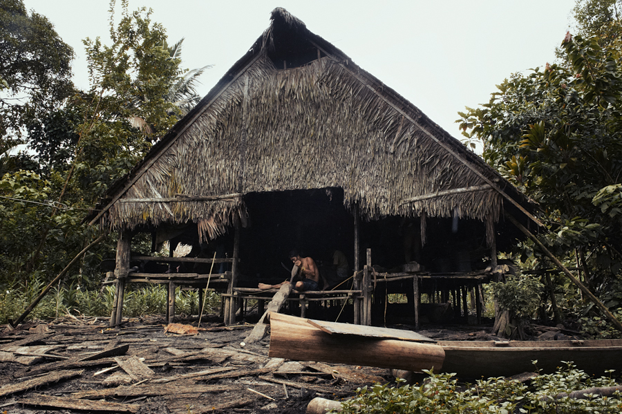 Raised wooden dwelling surrounded by trees