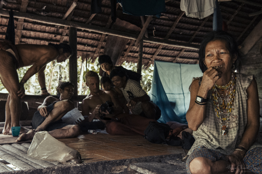 People gathered inside a home
