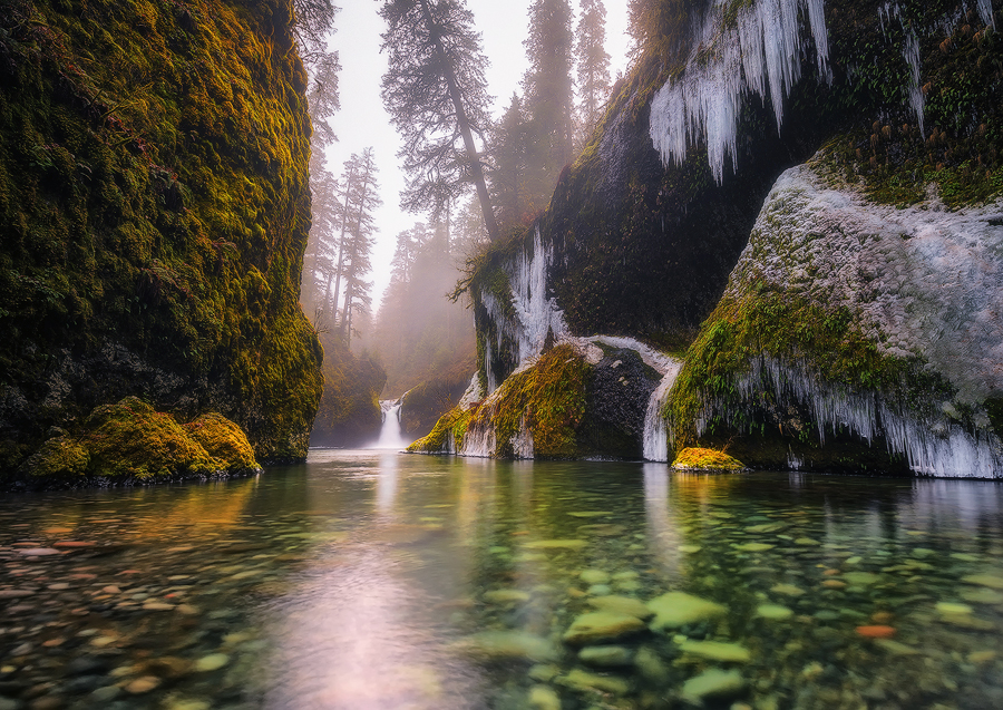 Icy gorge and green river