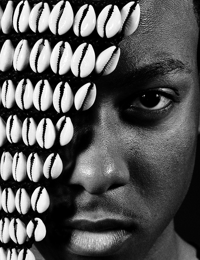 Close portrait with shells and face detail
