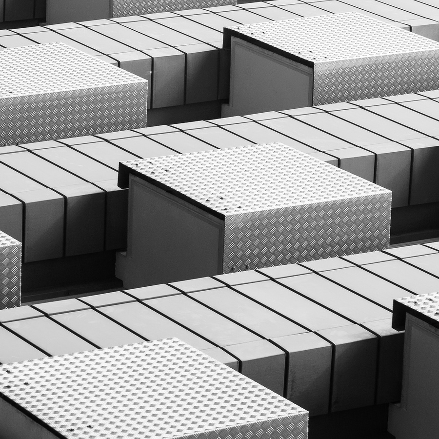 Grid of raised rectangular concrete forms
