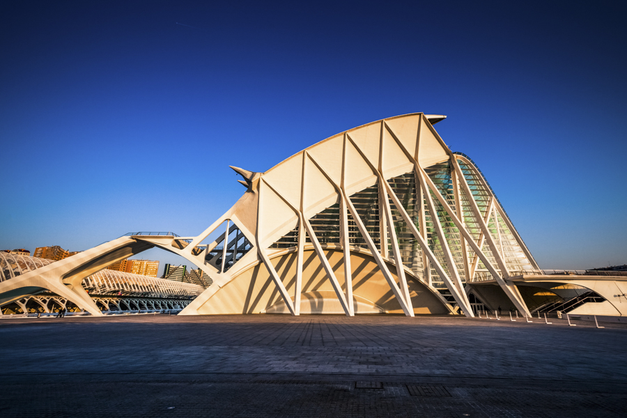 Angular Valencia building under clear blue sky