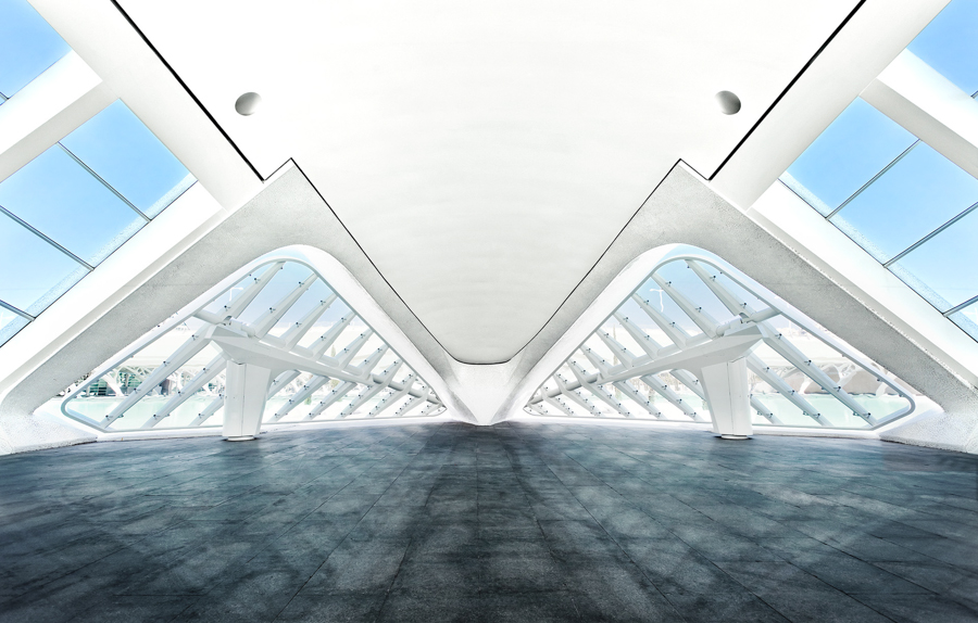 White vaulted interior and tiled floor