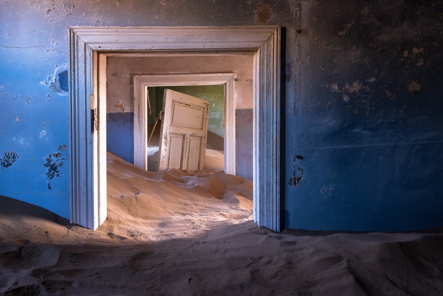 Series of doorways in an abandoned interior