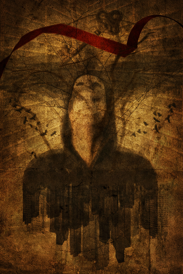 Darkened_Introspection#4_Andrew_Paranavitana Figure with dark silhouette and red ribbon