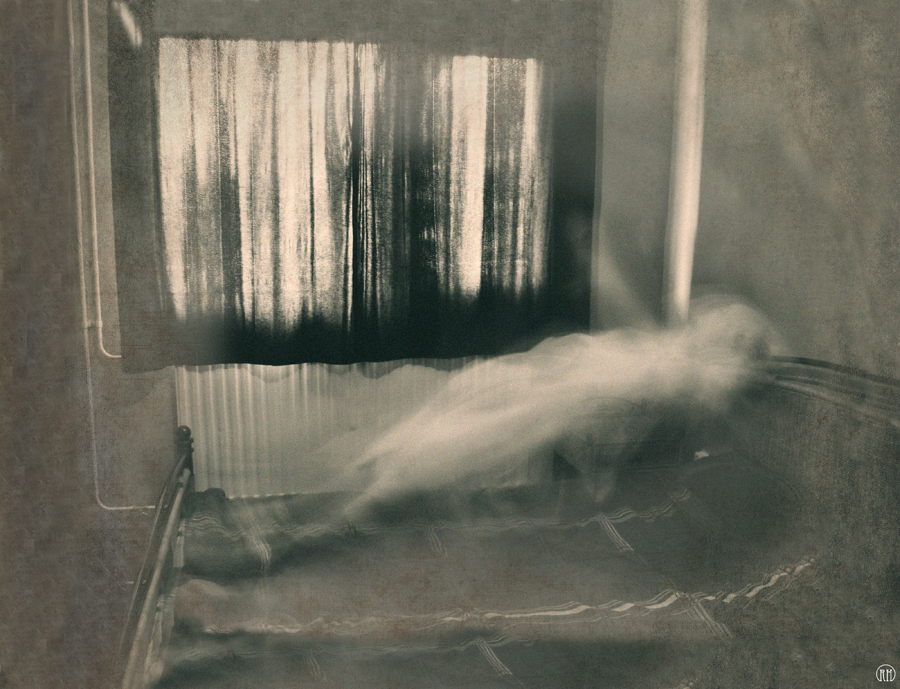 Ethereal form hovering above a sofa
