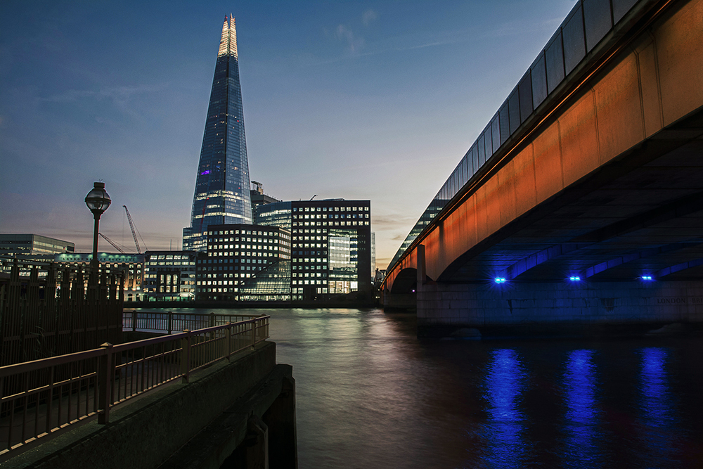 The Shard at night with colourful leading lines - London by Huseyin Faik