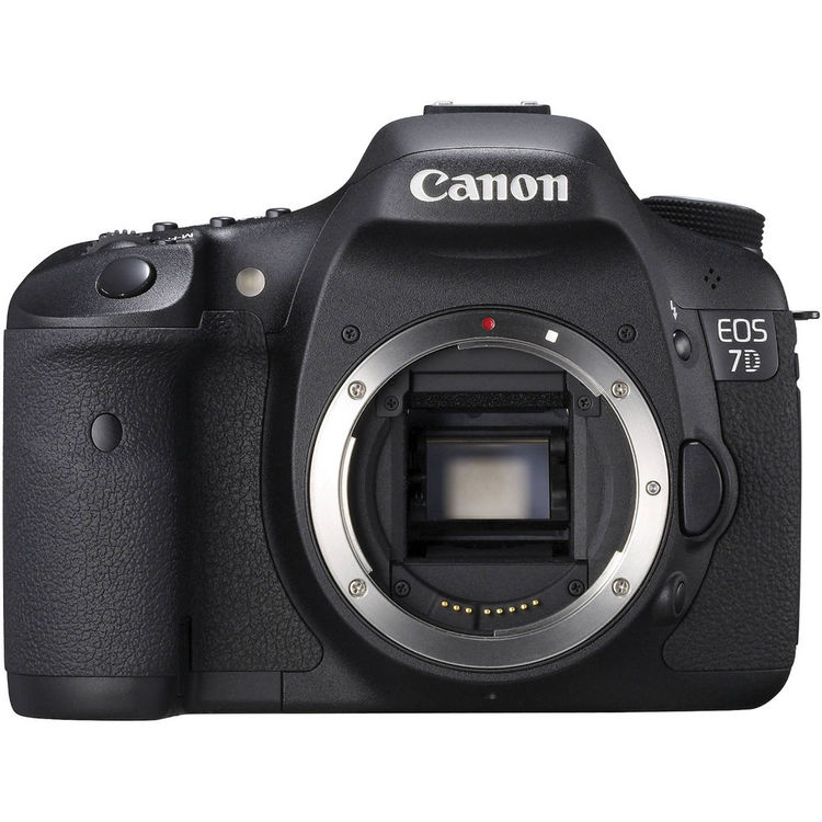 Original Canon EOS 7D DSLR body shown from the front without a lens