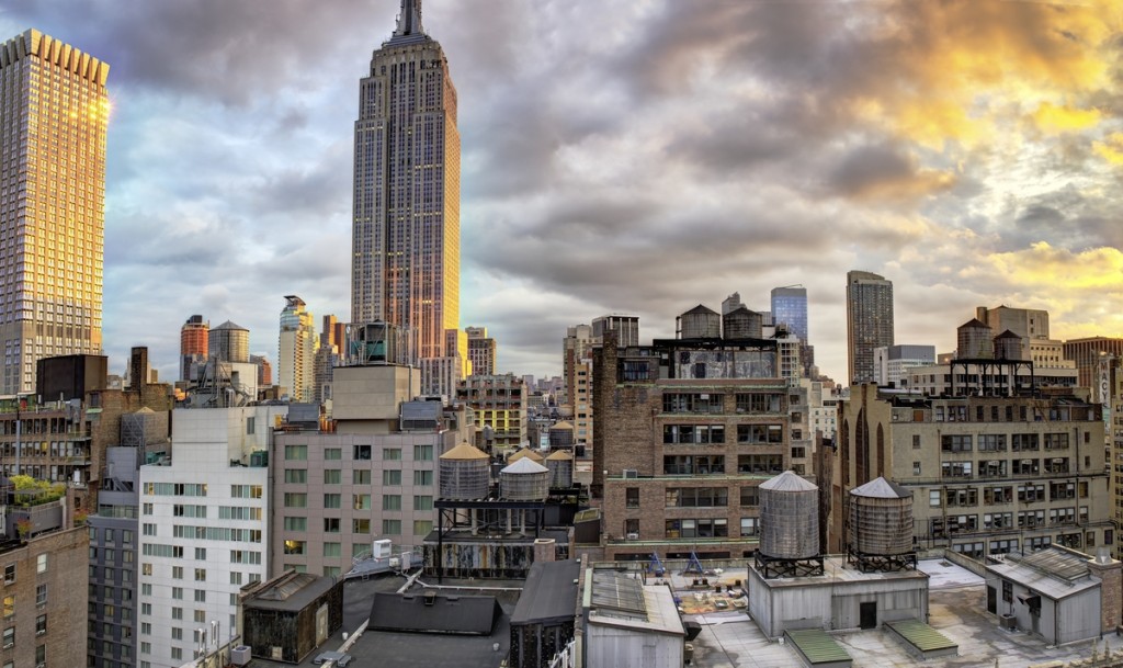 'Empire State Sunset Reflections' - New York City HDR photograph by Michael Tischler