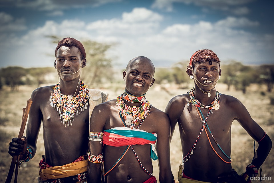 Portrait of three Samburu men - Daniel Schuhmacher