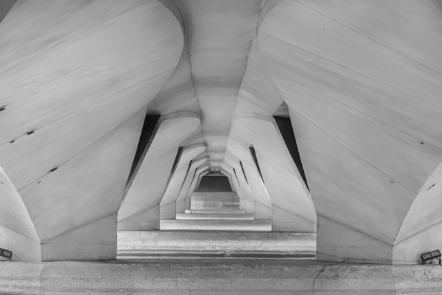 White atrium interior looking down, black and white - Contemporary Architecture in Singapore by Ravi Jambunathan