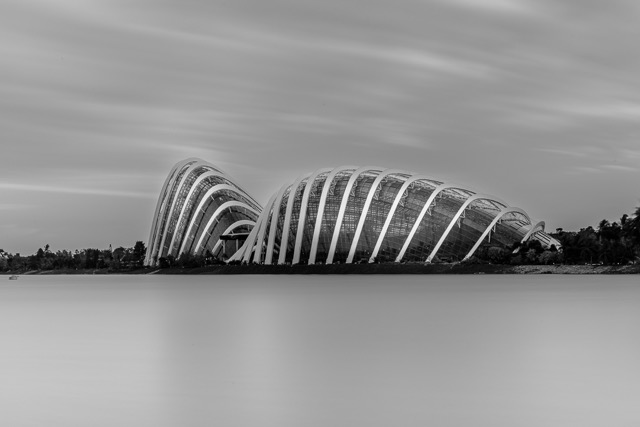 Gardens by the Bay domes, long exposure, black and white - Contemporary Architecture in Singapore by Ravi Jambunathan