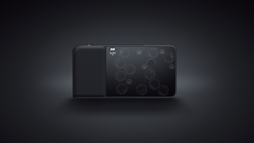 Light L16 camera, front view with 16 lens modules