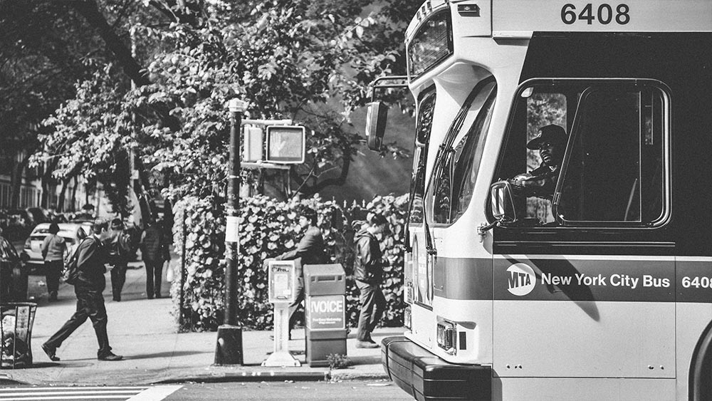 MTA city bus on a New York street - New Yorkers by Lebrvn Creations