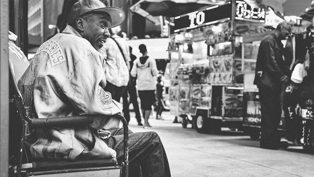 Pedicab driver resting near a food cart - New Yorkers by Lebrvn Creations