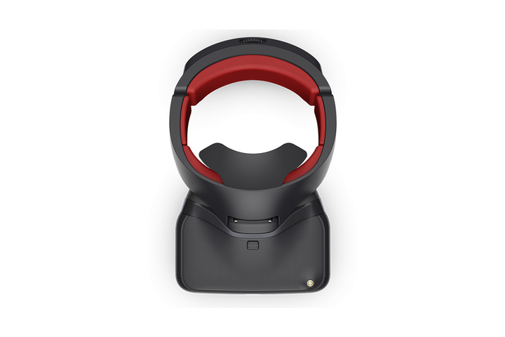 Top view of DJI Goggles RE showing the red face pad and headband shape