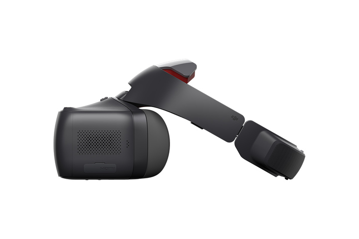 DJI Goggles RE side view with the antenna panel and adjustable headband