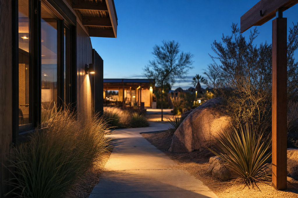 Mid-distance detail of joshua tree at blue hour