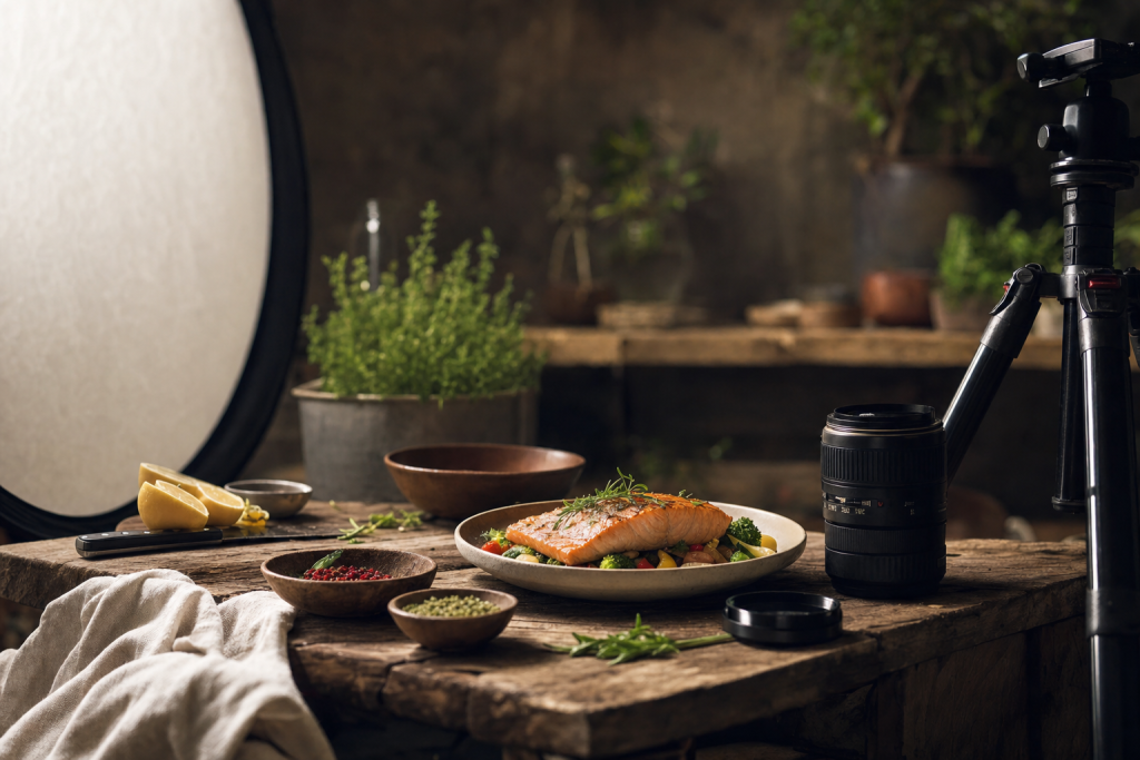 Atmospheric scene related to Food photography complete gear list beginner kit, soft directional light