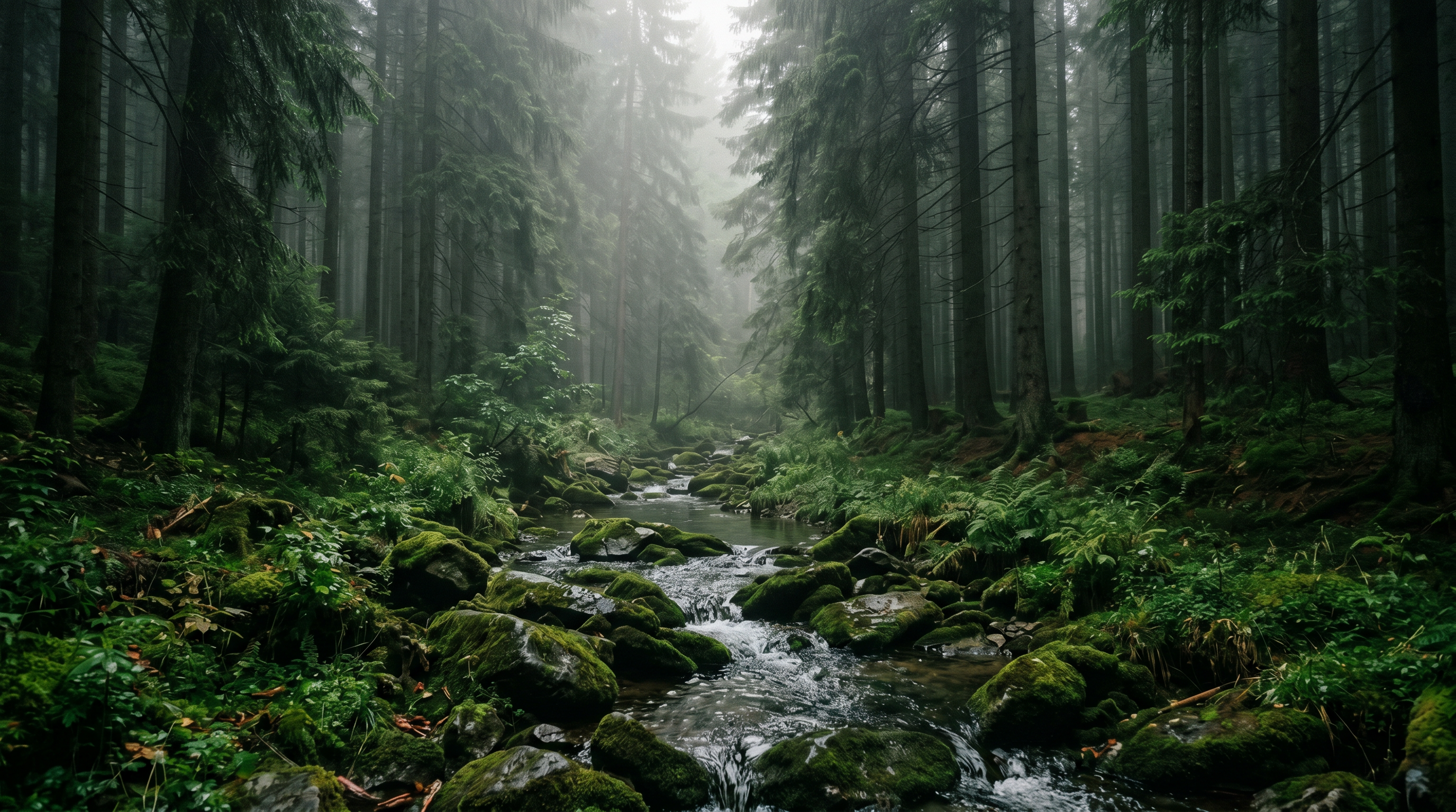 Forest creek overcast after landscape lightroom preset applied