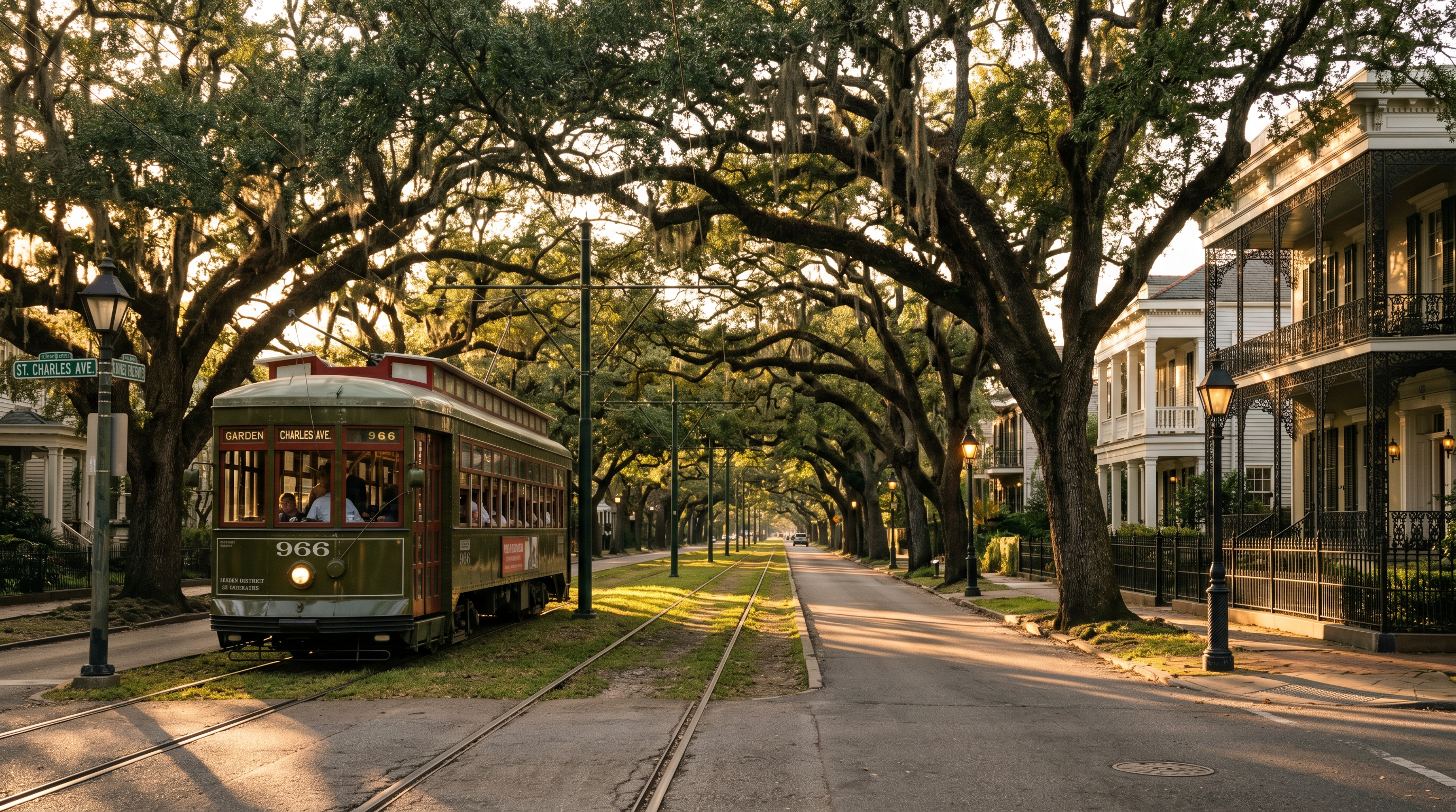 Garden District — St. Charles Avenue Streetcar and Oak Canopy New Orleans photography sample