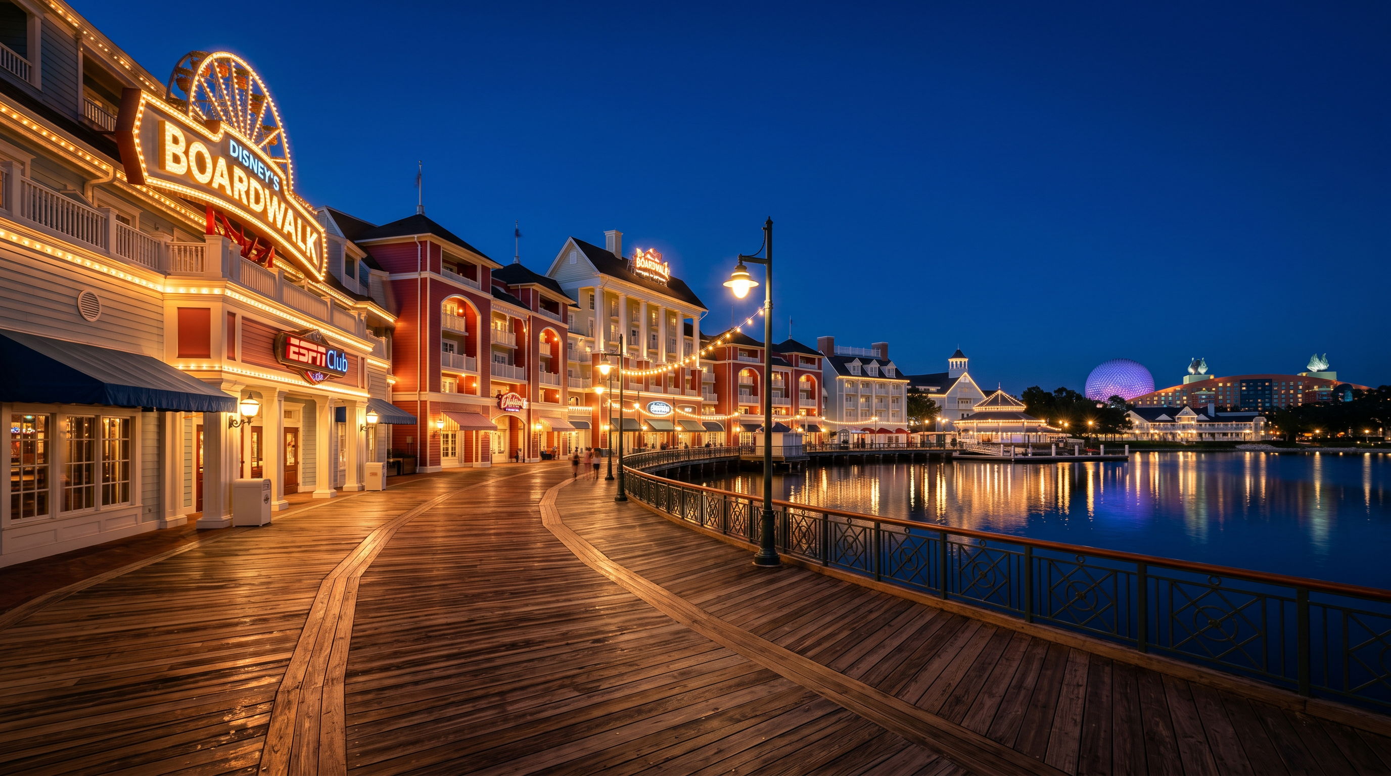 Disney Boardwalk — Crescent Lake Exterior Promenade Orlando photography sample