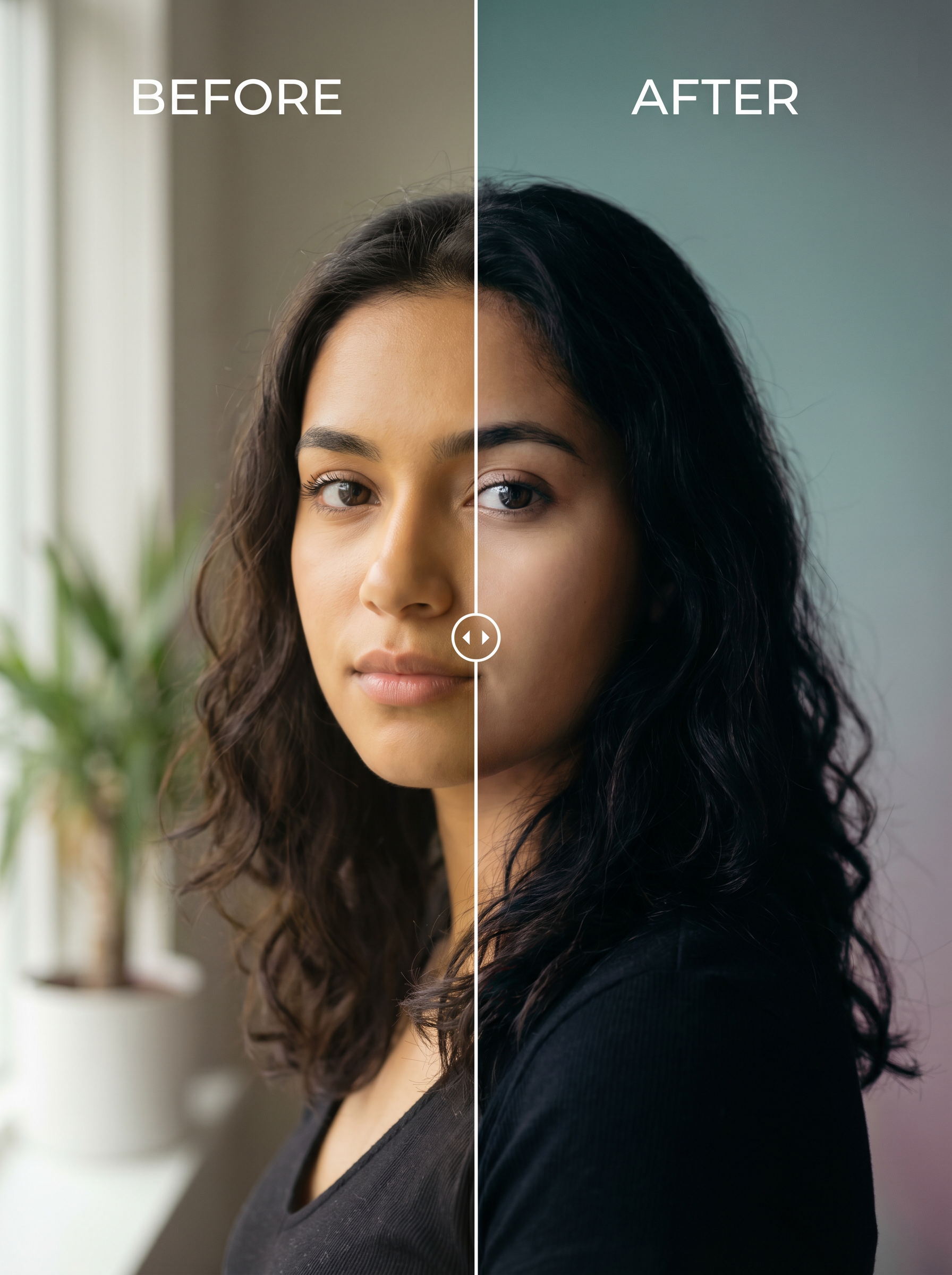 Portrait Lightroom Presets before and after — AI photo-realistic preview