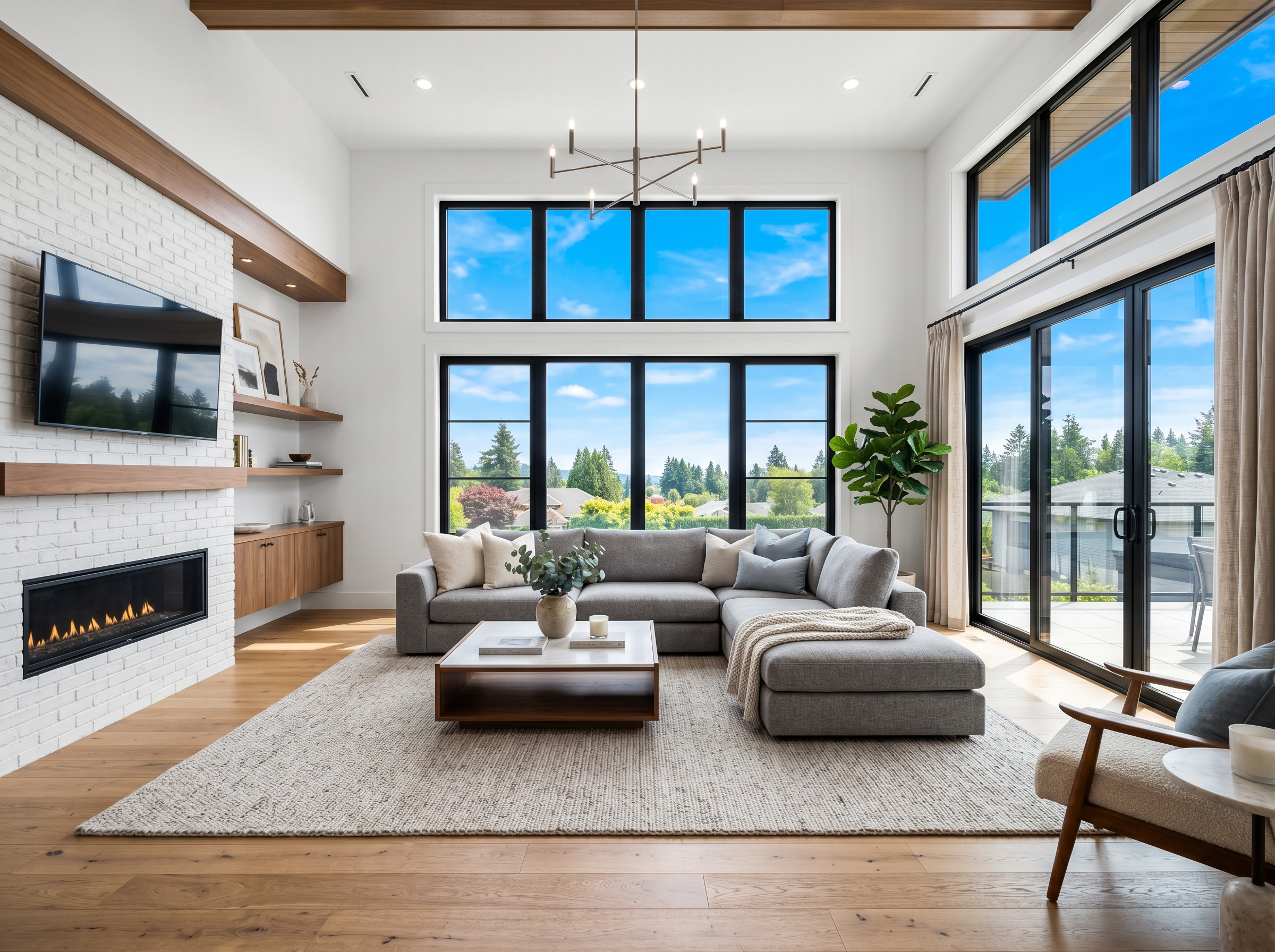 After: Modern living room with real estate preset applied