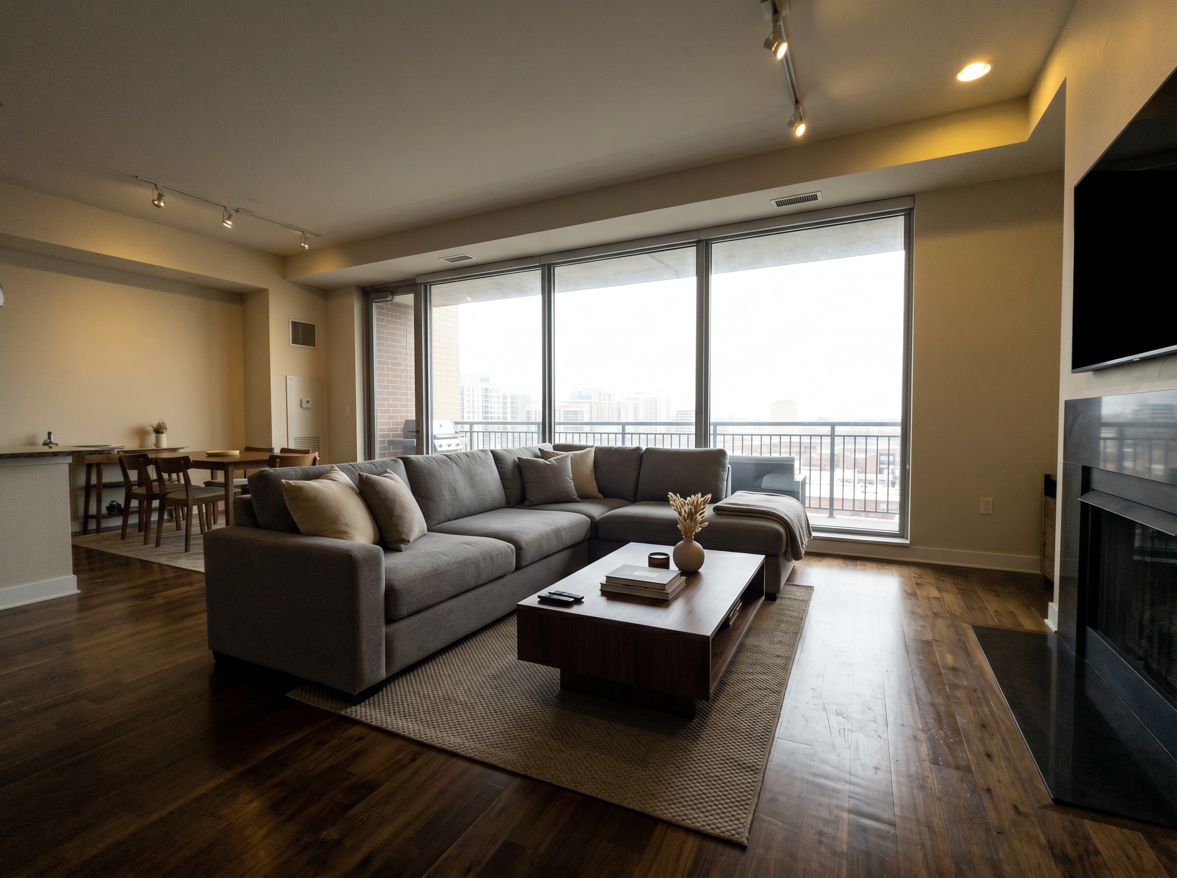 Before: Modern living room, flat ambient light