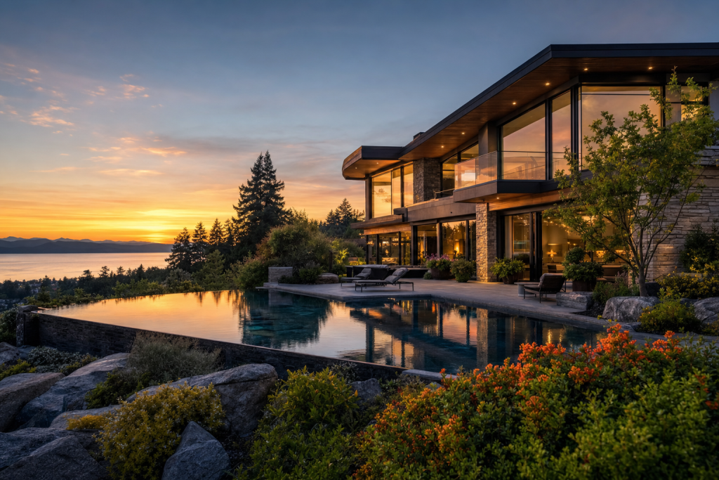 Detail-rich photograph related to Twilight Real Estate Presets, late golden hour light, photorealistic, no text