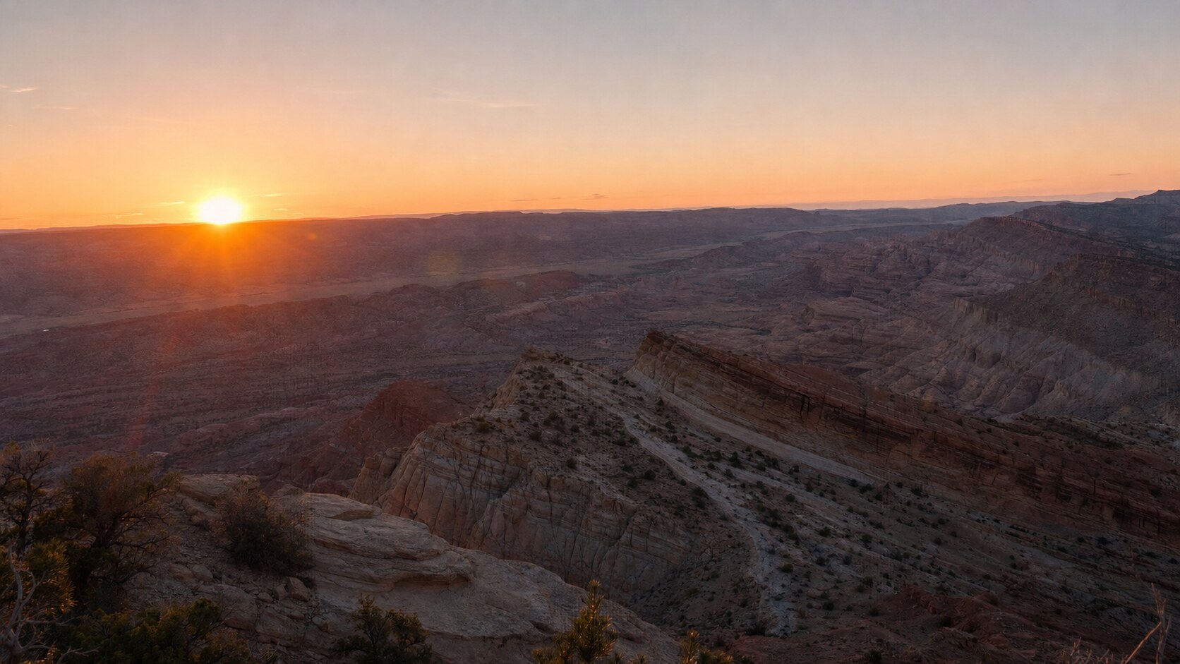 Capitol Reef skyline at sunset, photographed from the city's best-known public viewpoint — a top spot for photography in Capitol Reef