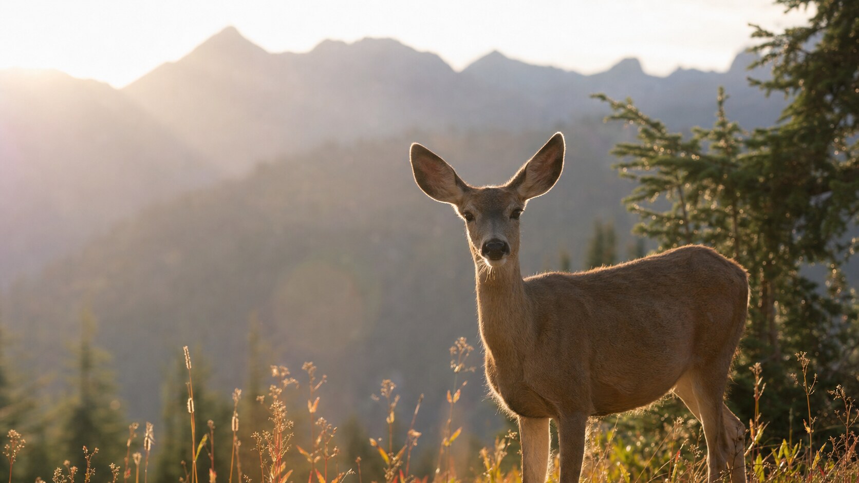 Telephoto wildlife and texture detail inside North Cascades National Park during late afternoon golden light