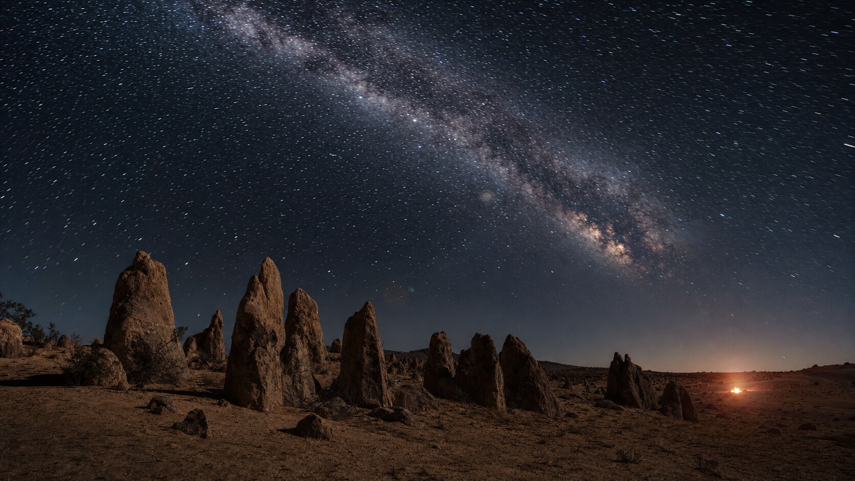 Milky Way and night sky over the iconic landmark of Pinnacles National Park — a classic astrophotography composition for the park
