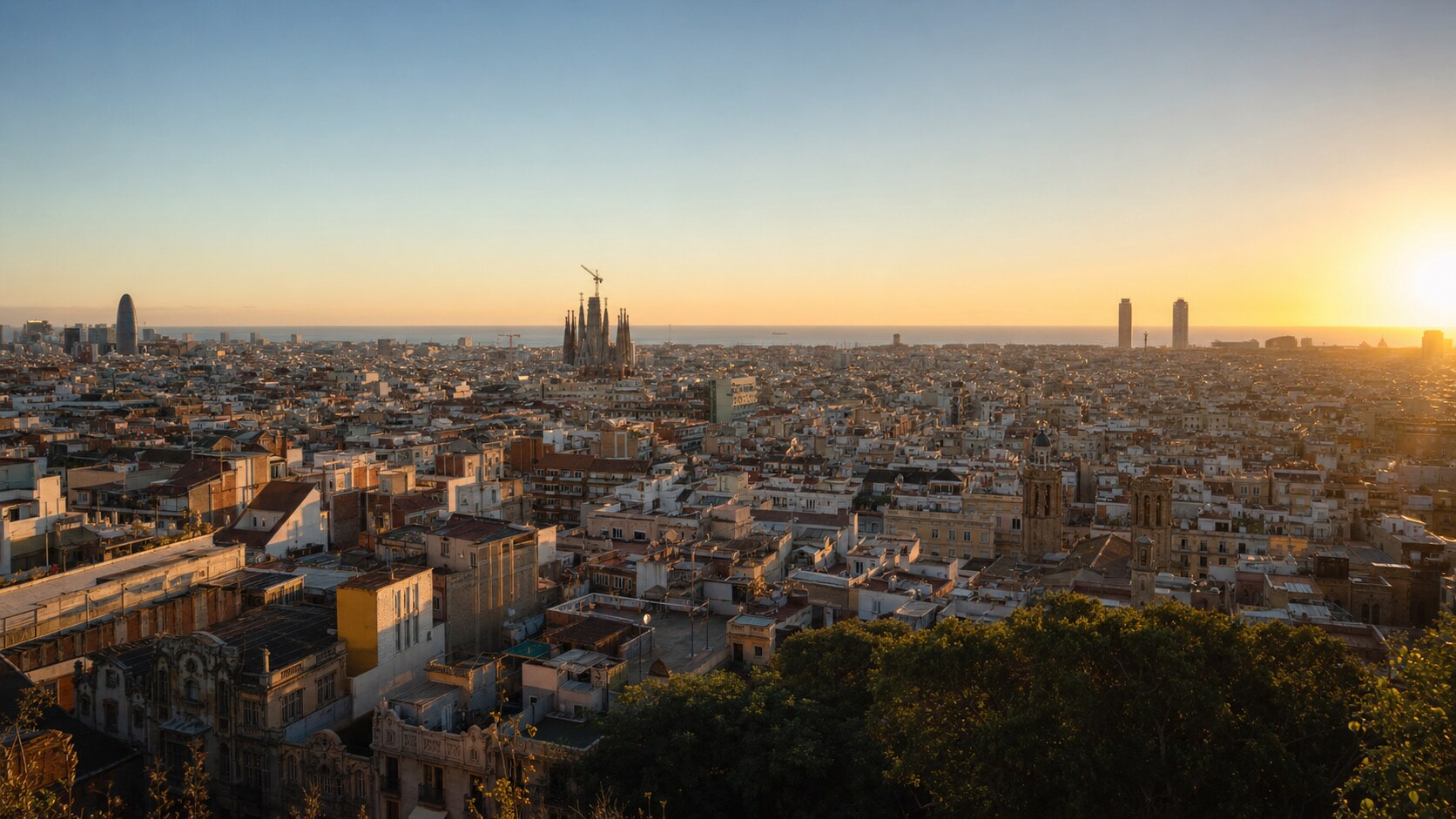 Barcelona photography tour at golden hour — wide landscape view from the main scenic vantage point used by photographer-led tours