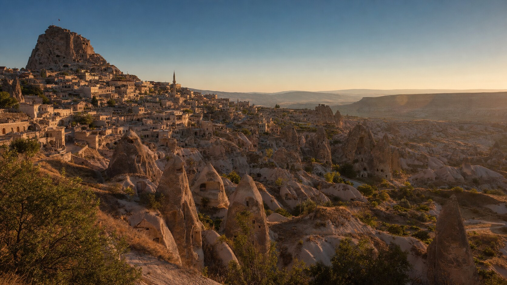Cappadocia photography tour at golden hour — wide landscape view from the main scenic vantage point used by photographer-led tours