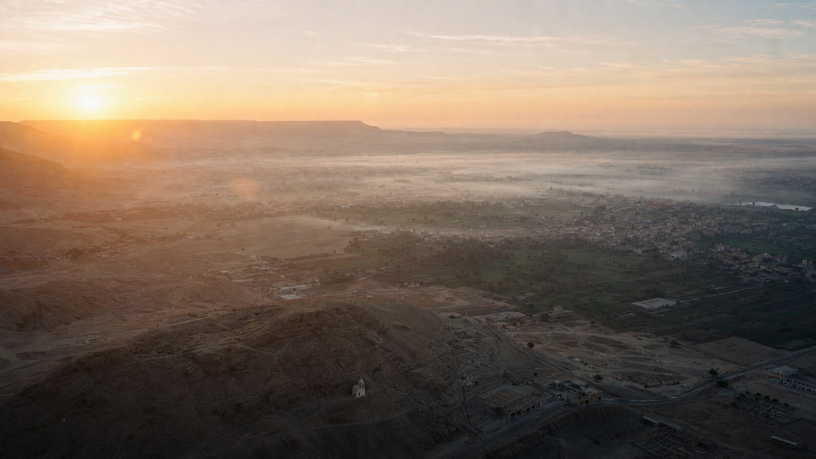 Sunrise aerial-style view of Egypt, the signature opening shot most photography tours begin with